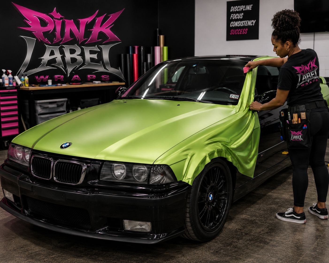 Color change wrap install on a BMW